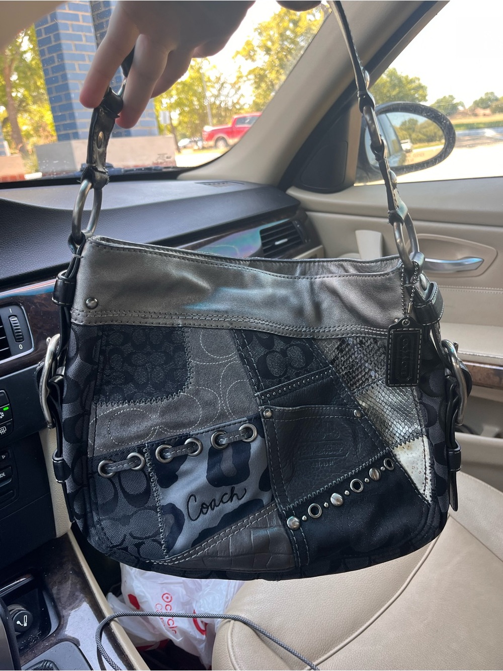 Coach Patchwork Shoulder Bag in Black and Silver